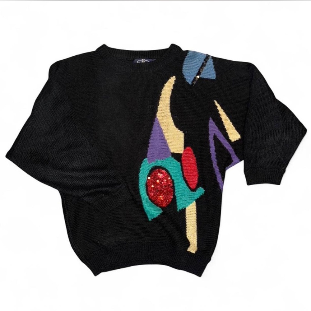 Vintage 80s Colorful Abstract Patterned knit crewneck Sweater